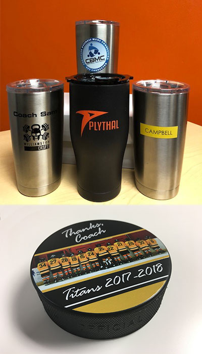 LogoJet Cups and Hockey Puck
